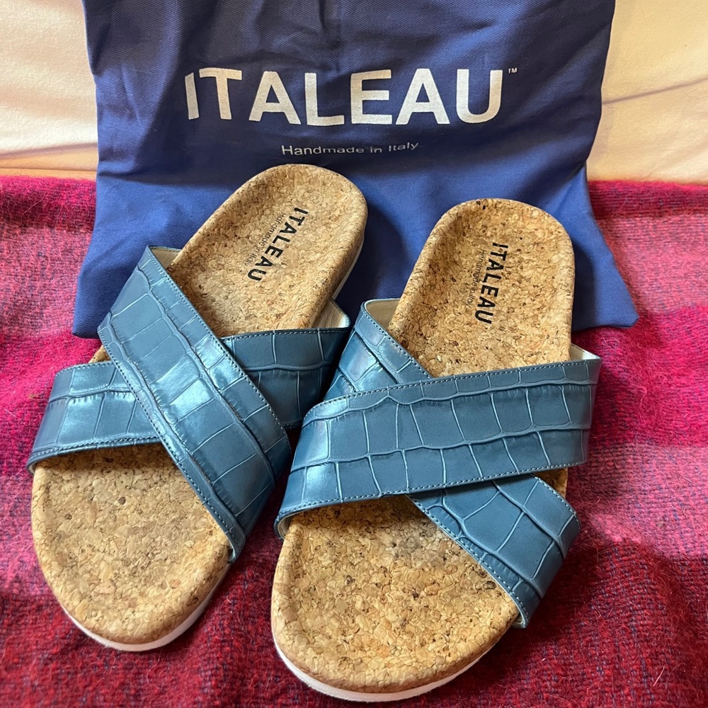 Blue Italeau Morena Leather and Cork Sandals Size 7